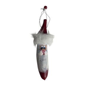 Handcrafted Painted Santa Claus Gourd Ornament Fur Trim 2017 Christmas